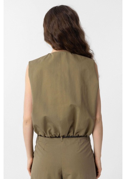 Haki Oversize Kadın Yelek