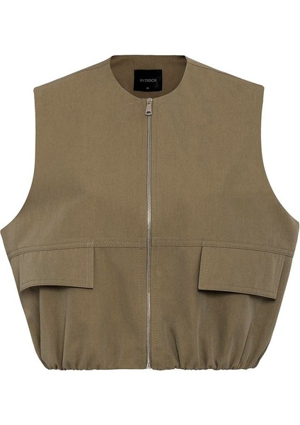 Haki Oversize Kadın Yelek