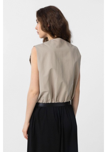 Bej Oversize Kadın Yelek