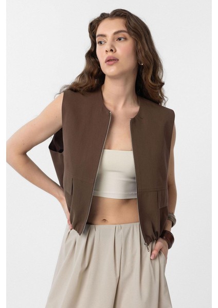 Kahve Oversize Kadın Yelek