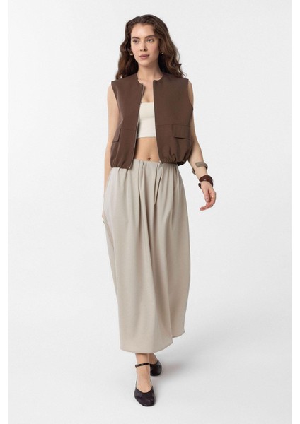 Kahve Oversize Kadın Yelek