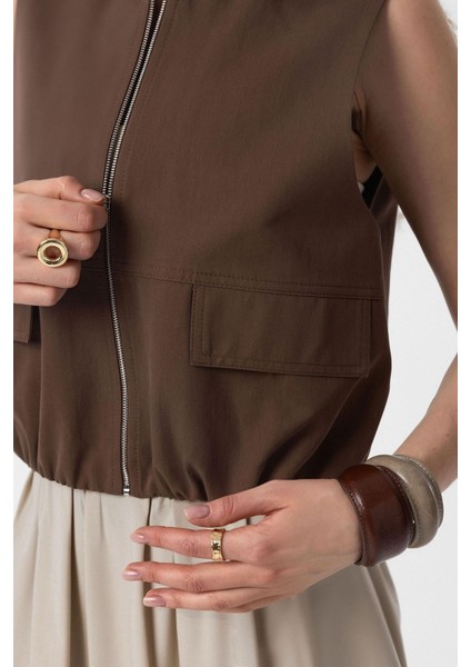 Kahve Oversize Kadın Yelek