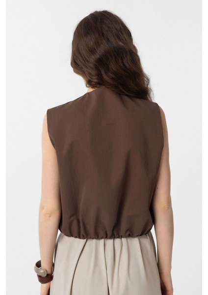 Kahve Oversize Kadın Yelek