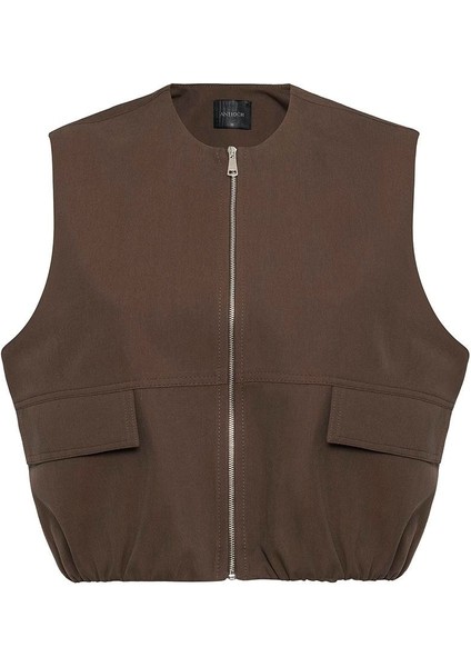Kahve Oversize Kadın Yelek
