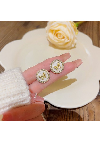 925 Gümüş Iğne Kore Tarzı Moda Inci Küpeler Niş Tasarım Içi Boş Kelebek Tatlı Pembe Çok Yönlü Küpe (Yurt Dışından)