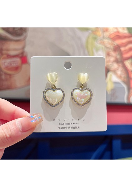 Gümüş Iğne Seti Kedi Gözü Küpeler, Üst Düzey, Modaya Uygun ve Çok Yönlü, Hafif Lüks Küpeler, Sade ve Zarif Zirkon Küpeler (Yurt Dışından)