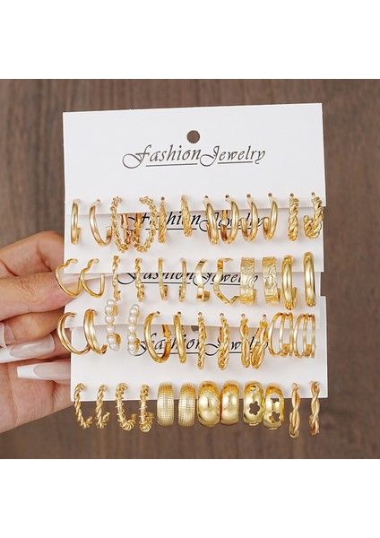 Çok Satan Moda Avrupa ve Amerikan Tarzı Altın C-Şekilli Zincir Küpe Seti, Bayanlar Için Hafif Lüks ve Üst Düzey Küpeler (Yurt Dışından)