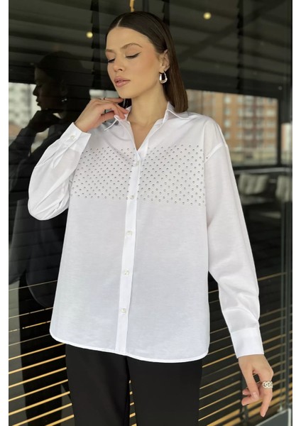 Taş Detaylı Oversize Kadın Gömlek