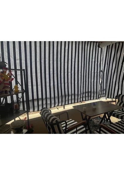 Her Ölçüde Enxboy Seçenekli Bağcıklı Çizgili Balkon Perdesi Balkon Brandası