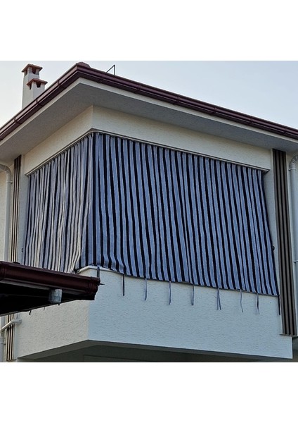 Her Ölçüde Enxboy Seçenekli Bağcıklı Çizgili Balkon Perdesi Balkon Brandası