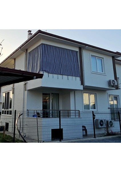 Her Ölçüde Enxboy Seçenekli Bağcıklı Çizgili Balkon Perdesi Balkon Brandası