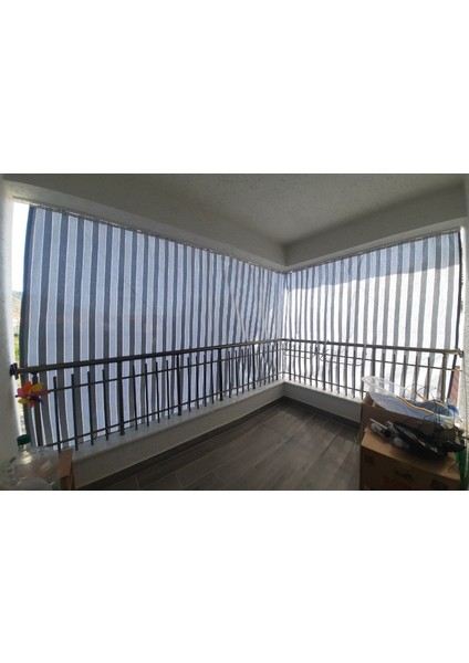 Her Ölçüde Enxboy Seçenekli Bağcıklı Çizgili Balkon Perdesi Balkon Brandası