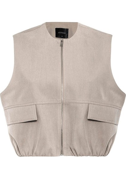 Bej Oversize Kadın Yelek