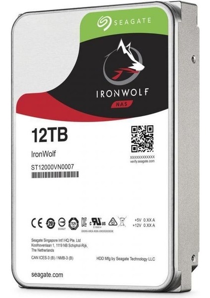 Ironwolf 12TB 7200RPM 256MB Sata3 6gbit/sn ST12000VN0008 Nas HDD
