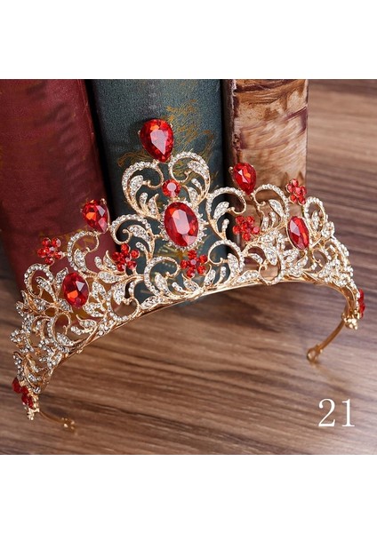 No.21 Boyutu Moda Barok Muhteşem Büyük Kırmızı Kristal Gelin Tiaras Düğün Taç Gelin Yarışması Için Saç Bantları Düğün Saç Aksesuarları (Yurt Dışından)