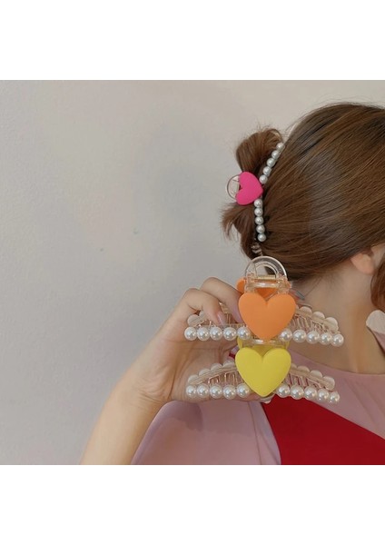 No.1 Boyutu Amorcome Vintage Aşk Kalp Saç Pençeleri Tatlı Şeker Kadınlar Için Renkli Inci Saç Klipleri Büyük Tokalar Kafa Saç Aksesuarları (Yurt Dışından)