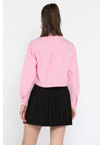 Uzun Kol Kadın Crop Top Gömlek