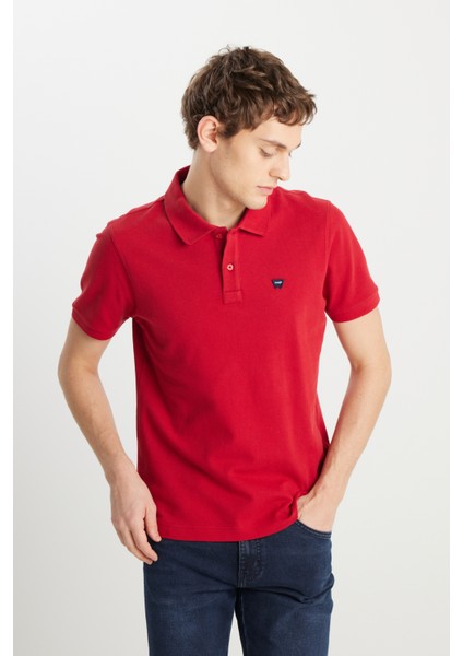 %100 Pamuk Regular Fit Normal Kesim Kırmızı Polo Yaka Tişört