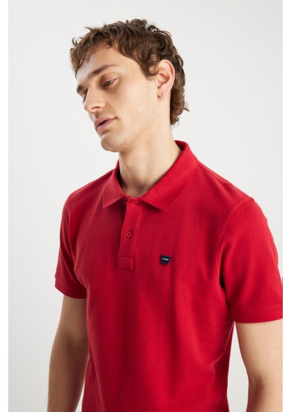 %100 Pamuk Regular Fit Normal Kesim Kırmızı Polo Yaka Tişört