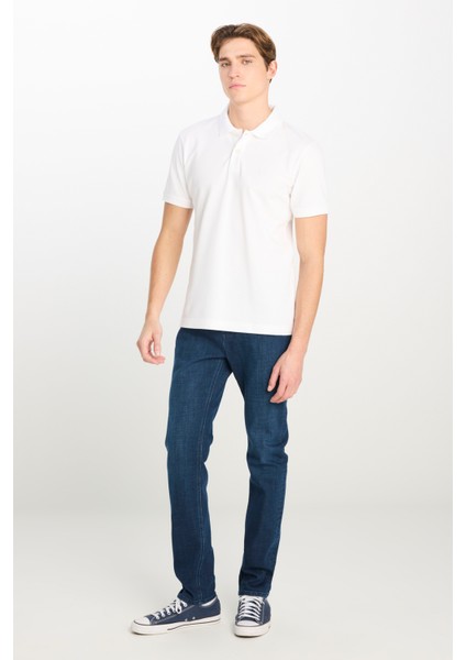 %100 Pamuk Regular Fit Normal Kesim Kırık Beyaz Polo Yaka Tişört