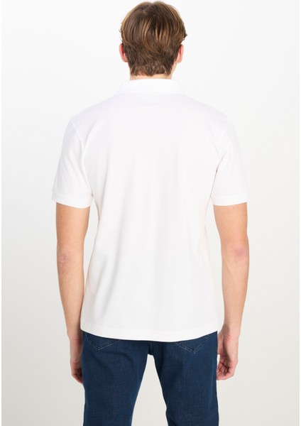 %100 Pamuk Regular Fit Normal Kesim Kırık Beyaz Polo Yaka Tişört