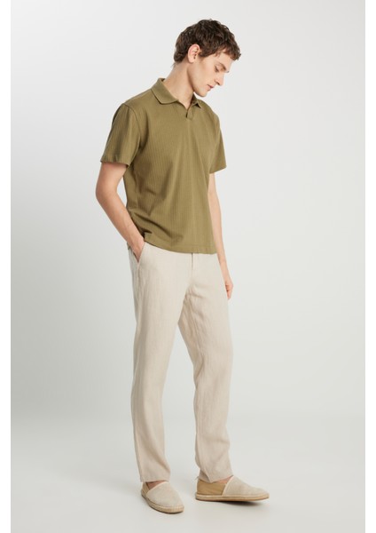 %100 Keten Regular Fit Normal Kesim Normal Bel Düz Paça Bej Pantolon fiyatları