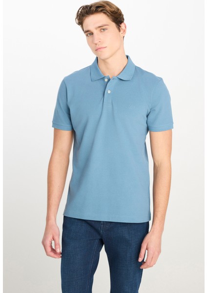 %100 Pamuk Regular Fit Normal Kesim Mavi Polo Yaka Tişört