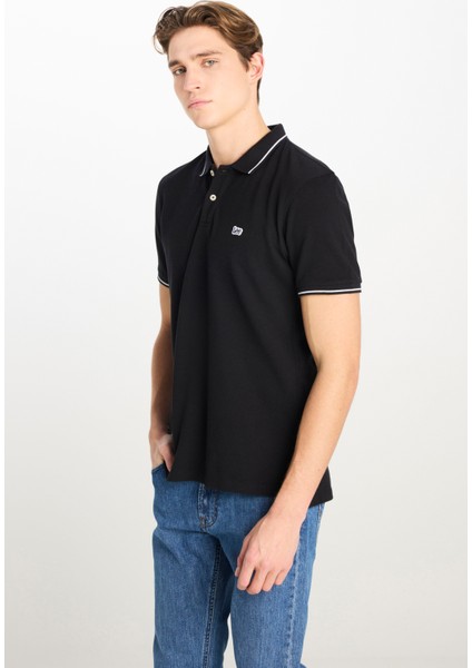 Pamuk Regular Fit Normal Kesim Siyah Polo Yaka Tişört