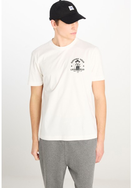 %100 Pamuk Regular Fit Normal Kesim Bisiklet Yaka Baskılı Ekru Tişört fiyatları