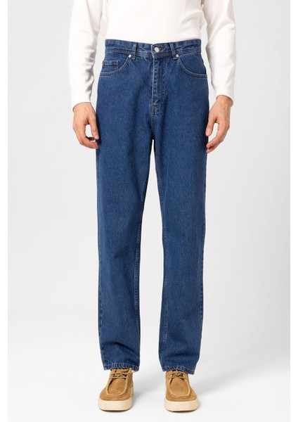 Açık Mavi Yüksek Bel Relaxed Fit Erkek Kot Pantolon