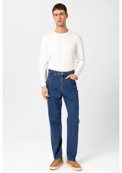 Açık Mavi Yüksek Bel Relaxed Fit Erkek Kot Pantolon