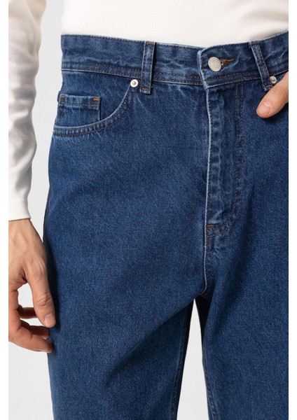 Açık Mavi Yüksek Bel Relaxed Fit Erkek Kot Pantolon