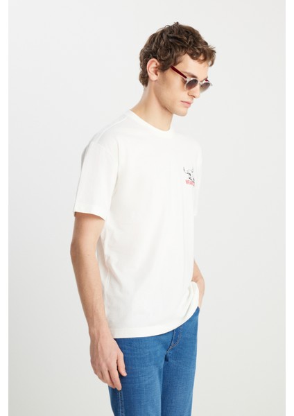 %100 Pamuk Relaxed Fit Geniş Kesim Bisiklet Yaka Kırık Beyaz Tişört fiyatları