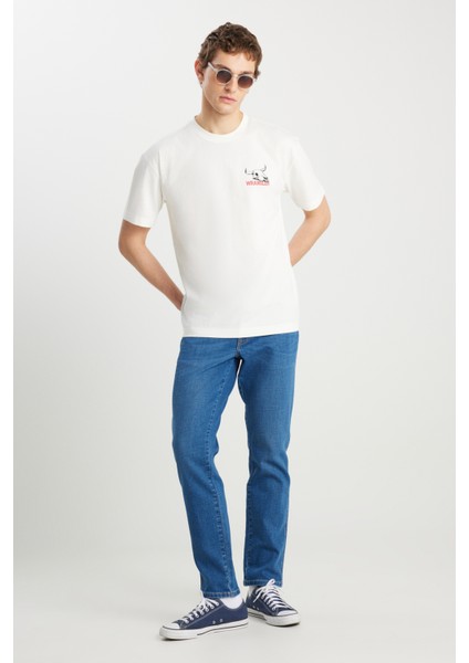 %100 Pamuk Relaxed Fit Geniş Kesim Bisiklet Yaka Kırık Beyaz Tişört modelleri