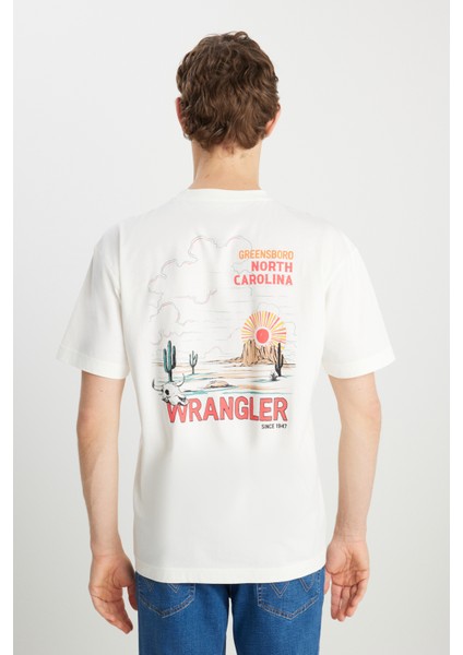 %100 Pamuk Relaxed Fit Geniş Kesim Bisiklet Yaka Kırık Beyaz Tişört indirimleri