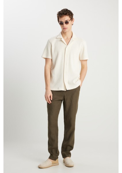 Keten Chino Pantolon Haki Erkek Pantolon