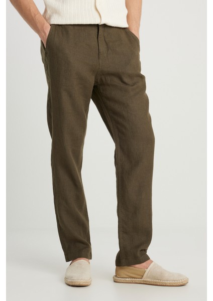 Keten Chino Pantolon Haki Erkek Pantolon modelleri