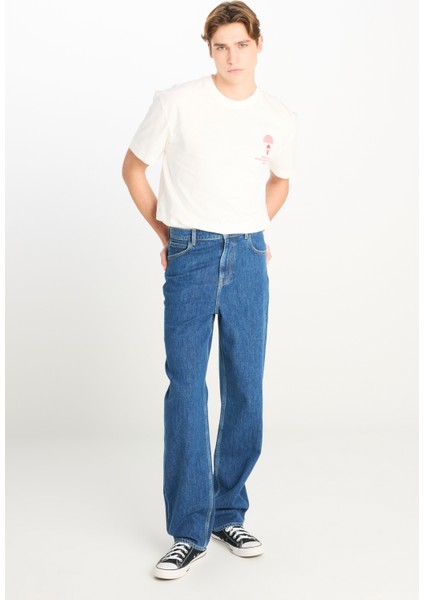 %100 Pamuk Asher Loose Fit Geniş Kesim Geniş Paça Mavi Jean Denim Pantolon