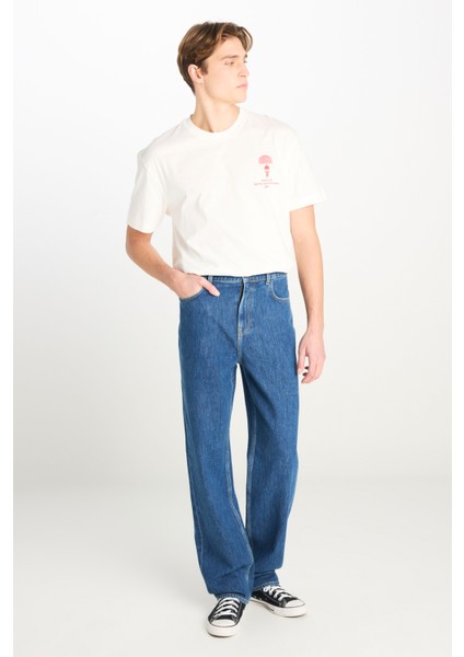 %100 Pamuk Asher Loose Fit Geniş Kesim Geniş Paça Mavi Jean Denim Pantolon fiyatları