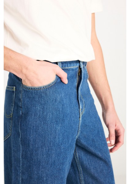 %100 Pamuk Asher Loose Fit Geniş Kesim Geniş Paça Mavi Jean Denim Pantolon indirimleri