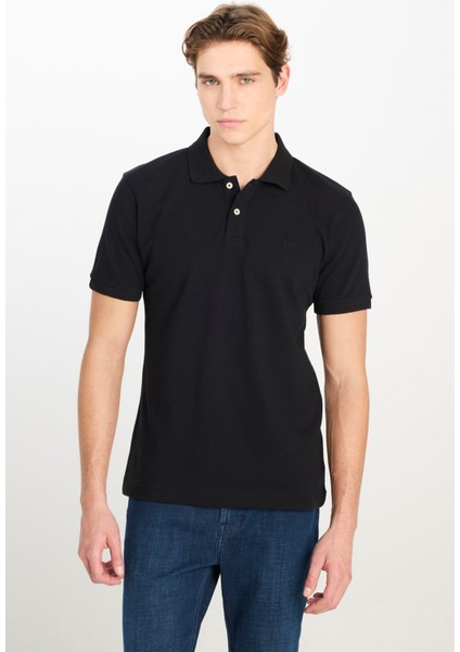 %100 Pamuk Regular Fit Normal Kesim Siyah Polo Yaka Tişört