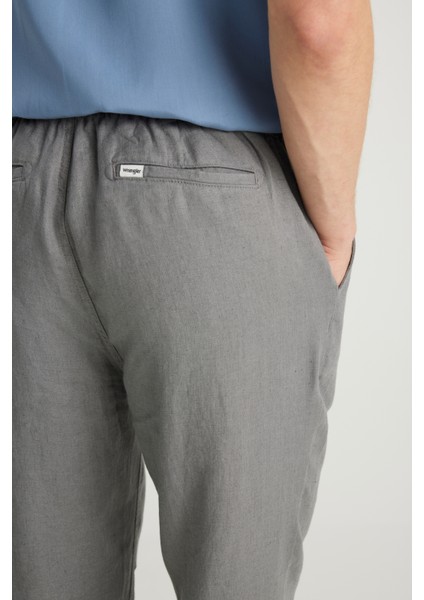%100 Keten Regular Fit Normal Kesim Normal Bel Düz Paça Koyu Gri Pantolon