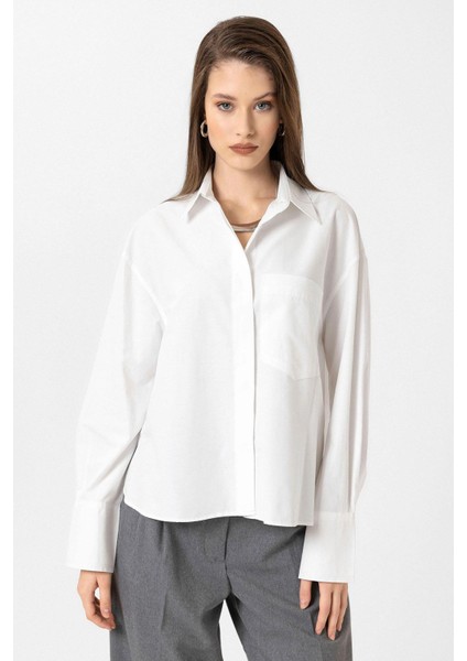 Beyaz Kadın Basic Poplin Gömlek