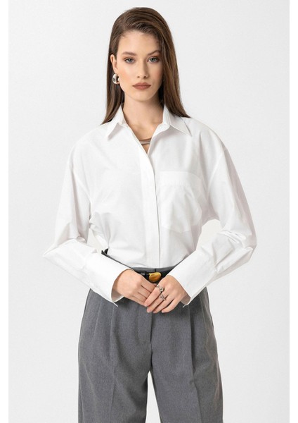 Beyaz Kadın Basic Poplin Gömlek