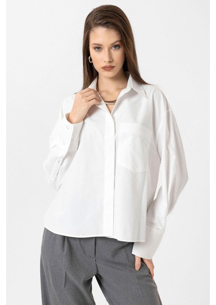 Beyaz Kadın Basic Poplin Gömlek