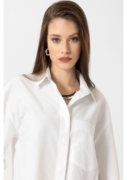Beyaz Kadın Basic Poplin Gömlek