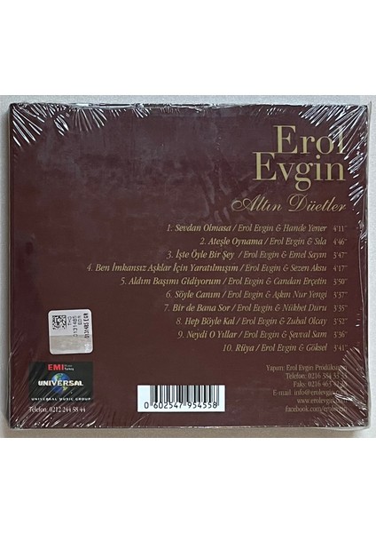 Erol Evgin Altın Düetler CD (Jelatininde Sıfır Orjinal Dönem Baskı Cd)
