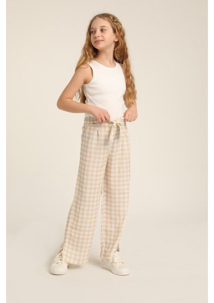 Diyohen Bej Ekoseli Kız Çocuk Pantolon