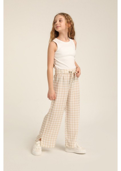 Diyohen Bej Ekoseli Kız Çocuk Pantolon modelleri