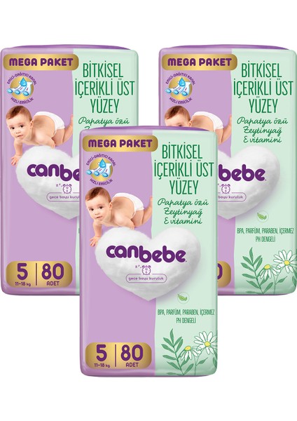 Bebek Bezi Mega Paket Junior 5 Beden (11-18KG) 80 Li x 3 Adet